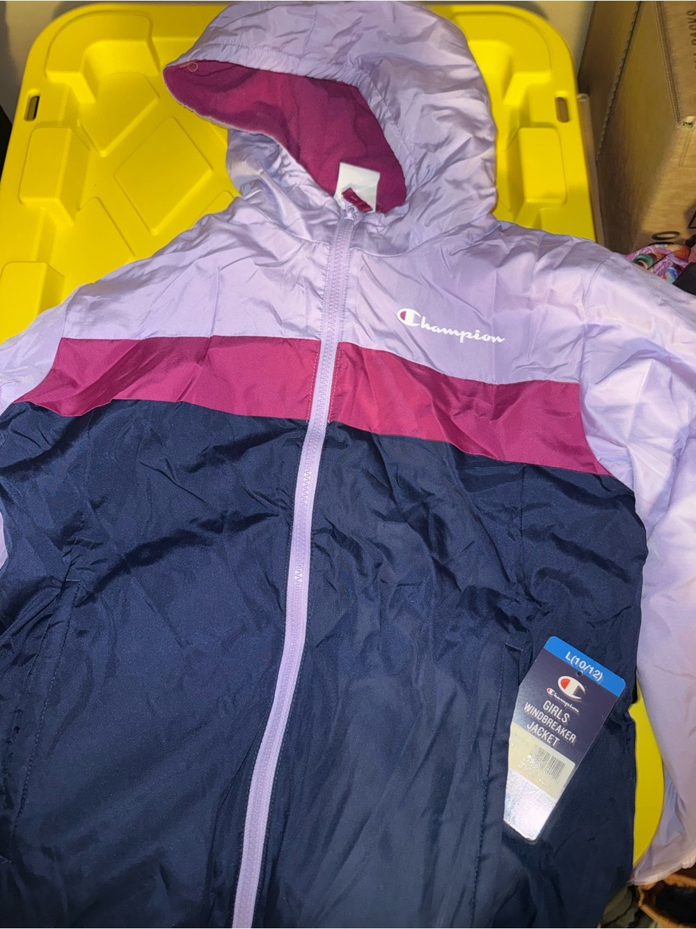 Champion Girls' Colorblock Hooded Rain Jacket - Lavender/Magenta/Navy